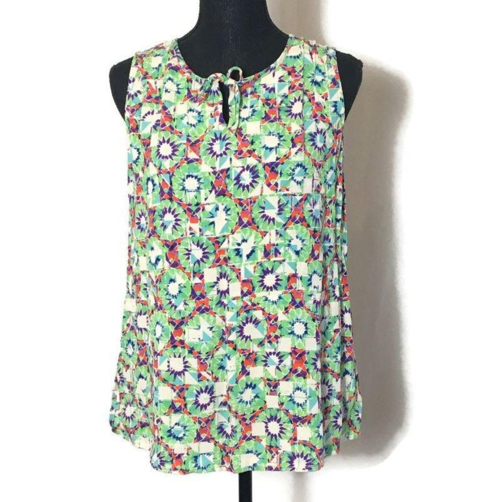 Cabi Neon Print Sleeveless Top Pleated M EUC Tier